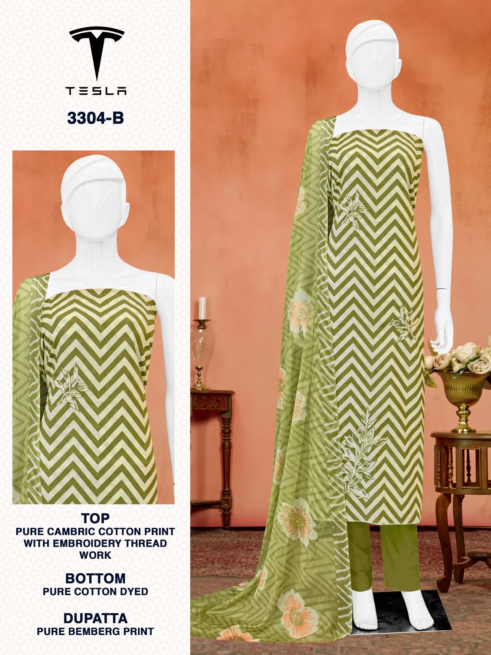 Tesla 3304 By Bipson Pure Cotton Print With Embroidery Dress Material Bulk Orders In India